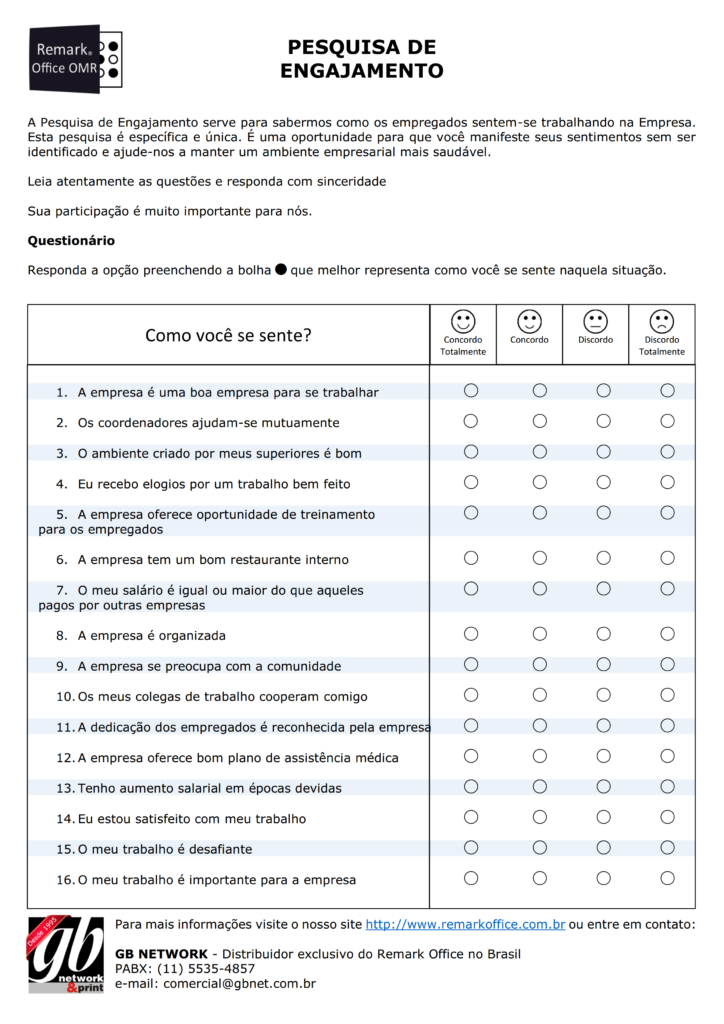 Formulário Pesquisa de Engajamento Remark Office software OMR